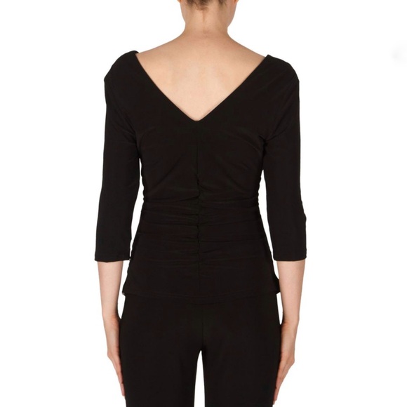 Joseph Ribkoff Blouse Black Draped Neck 3/4 Sleeve Top Sz 6 EUC - Picture 4 of 13